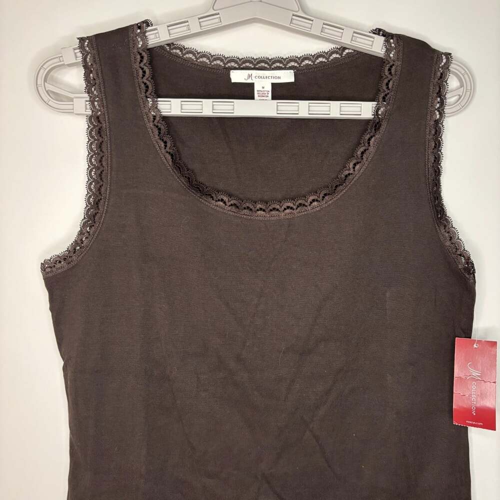 JM Collection Macy's NEW lace edge camisole womens M brown ribbed stretch